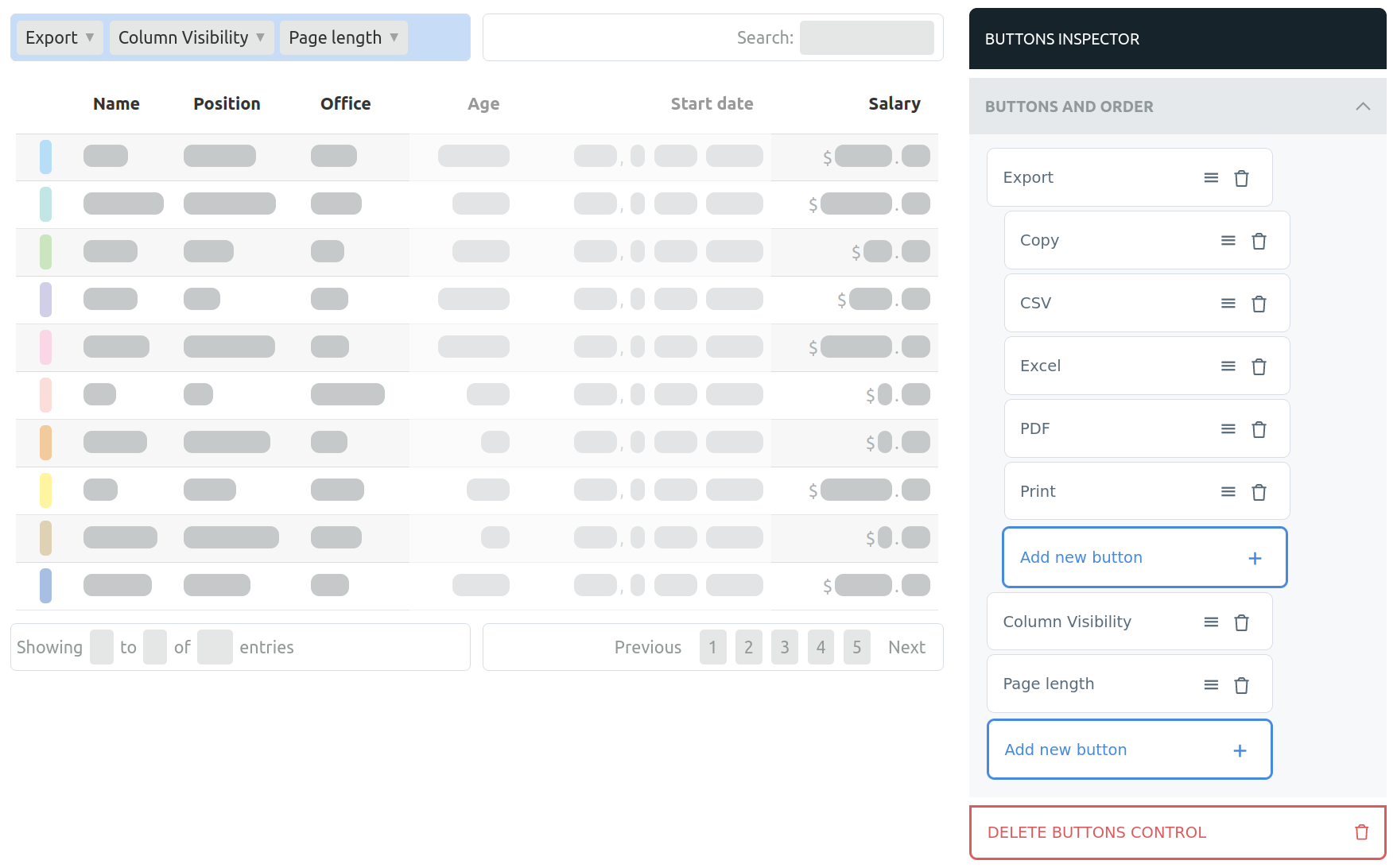 Button inspector in CloudTables